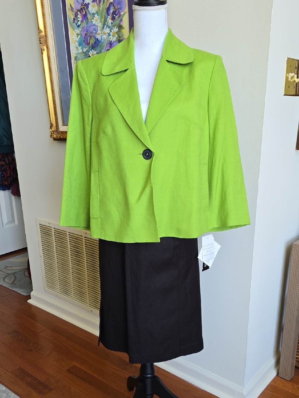 Jones New York Bright Lime Green Cropped Blazer And Black Skirt